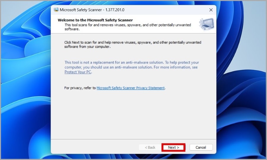 برنامج Microsoft Safety Scanner في نظام التشغيل Windows 11