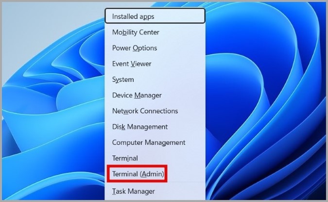 افتح Terminal (Admin) على Windows 11
