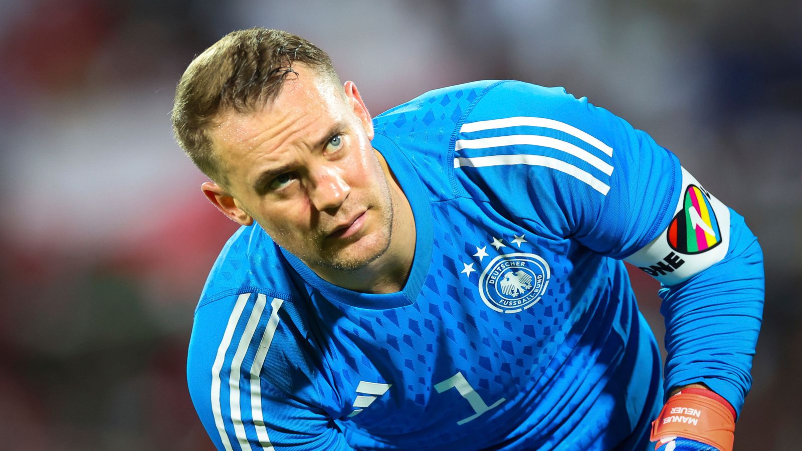 Manuel Neuer wears the One Love armband during a Germany match