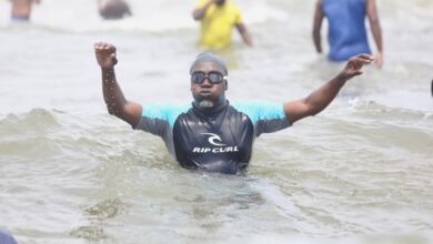 eThekwini Mayor Mxolisi Kaunda taking a dip at North Beach.