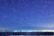 A meteor streaks past stars during the annual Quadrantid meteor shower in Qingdao, China