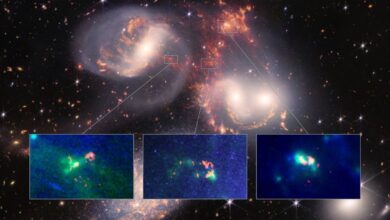 A team of astronomers using the Atacama Large Millimeter/submillimeter Array (ALMA) and the James Webb Space Telescope (JWST) discovered a recycling plant for warm and cold molecular hydrogen gas in Stephan’s Quintet, and it’s causing mysterious things to happen