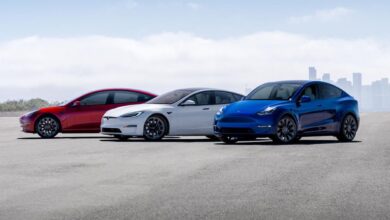 Three Tesla EVs parked close to one another