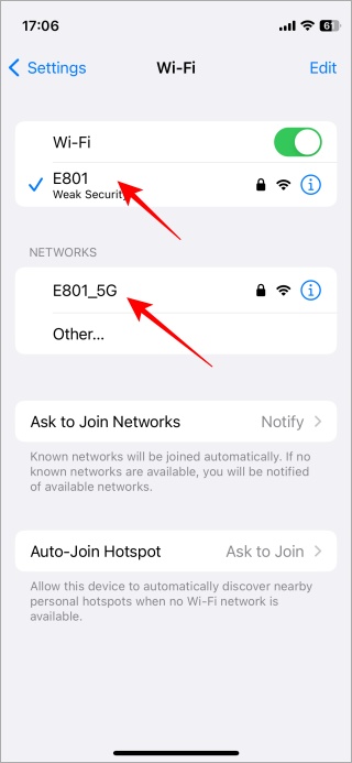 قم بالتبديل إلى شبكة 5G أو 2.4 على iPhone